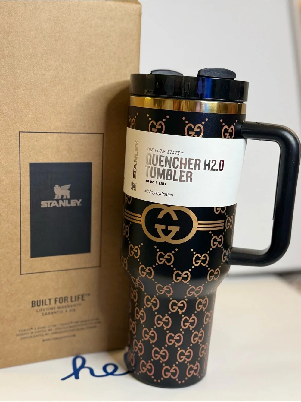 Stanley Quencher H2.0 Tumbler - Black & Gold Monogram - Picture 2 of 3